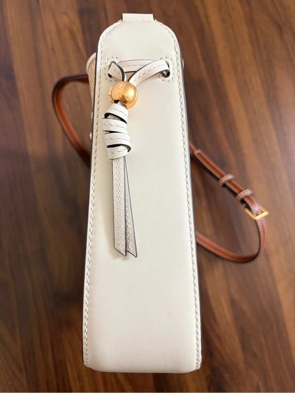 Tory Burch Tan Raffia Crossbody with Logo Embroidery